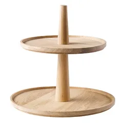 Этажерка «Вало» 2 яруса буфетная (верх Ø 25, низ Ø 30) дуб ,H=28,L=30,B=30см бежев.