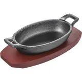 Oval pan for fajitas on a stand “Amber Cast”  cast iron, wood , H=45, L=155, B=95mm