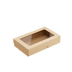 Контейнер бумажный OneBox с крышкой картон 1л ,H=4,L=12,B=20см св.корич.