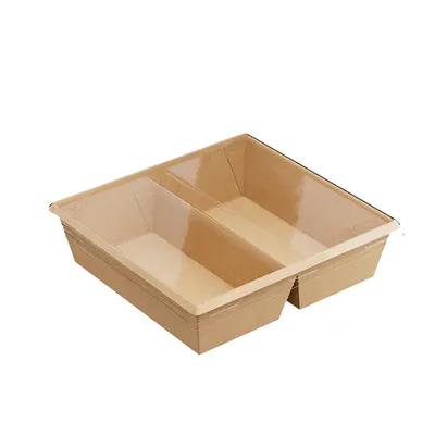 Контейнер бумажный OneClick 2 секции картон 1,2л ,H=55,L=190,B=200мм св.корич., Цвет: Светло-коричневый, Объем по данным поставщика (мл): 1200, изображение 3