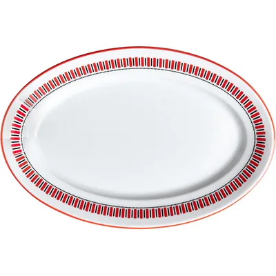 Блюдо «Мезень» Принц Заборчик овальное фарфор ,H=27,L=240мм белый,красный