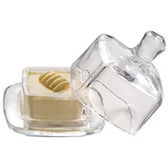 Масленка с крышкой стекло ,H=9,L=9,B=9см прозр., изображение 2