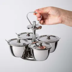 Набор емкостей фуршетных для соусов и специй (4 чаши) сталь нерж.,пластик D=10,H=20,5см металлич., изображение 4