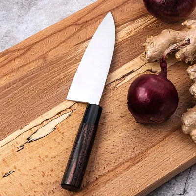 Нож кухонный «Нара» односторонняя заточка сталь нерж.,дерево ,L=285/150,B=49мм металлич.,тем.дерево, изображение 7