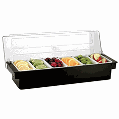 Container for fruits and seasonings with lid 6 compartments  polyprop., polycarbonate , H=16, L=50, B=10cm  black