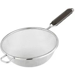 The sieve is fine. mesh  stainless steel, abs plastic  D=12, L=17cm