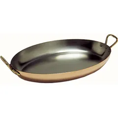 Oval frying pan. 2 handles “Elegance”  stainless steel, copper , L=30cm  copper, metal.