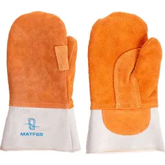 Mittens for pastry chef, shortened (pair)  leather , L=27.5, B=14.5 cm  gray, orange.