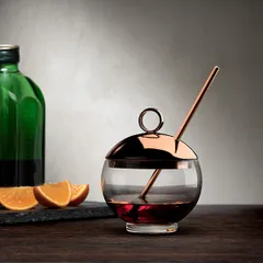 Креманка «Хэпберн» с крышкой и ложкой хр.стекло,металл 0,5л D=88,H=161мм прозр.,золотой, изображение 2