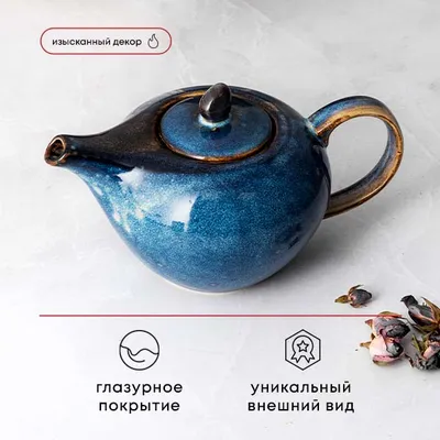 Чайник заварочный «Ирис» фарфор 0,7л D=55,H=120,L=210мм голуб., Цвет: Голубой, изображение 3