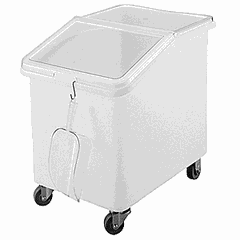 Container for storing bulk products on wheels  polycarbonate  140 l , H=71, L=75, B=55 cm  white