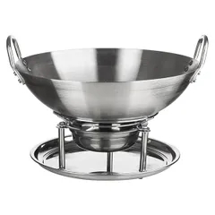 Сковорода «Садж Вок» без крышки с ручками и подставкой сталь нерж. D=360,H=67,L=380мм металлич.