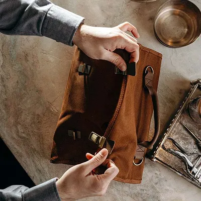 Набор барный «Мотиво» в скрутке (10 предметов)  сталь нерж.,ткань серебрист.,коричнев., изображение 7