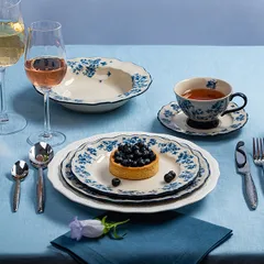 Тарелка глубокая «Фиори» фарфор 400мл D=220,H=45мм слон.кость,синий, изображение 4