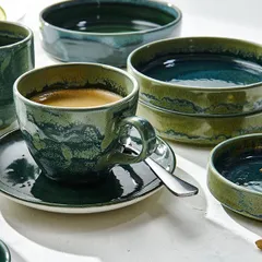 Тарелка «Аврора Везувиус Бернт» с бортом фарфор D=202,5,H=54мм бежев.,зелен., изображение 3