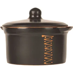 Кастрюля  для запекания с крышкой керамика 1л D=15,H=13см черный,оранжев.
