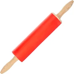 Скалка с вращающимися ручками бук,силикон ,L=450/250,B=65мм нат. бук,красный