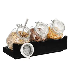 Набор емкостей фуршетных на подставке[3шт] стекло,дерево 2л ,H=13,5,L=43,B=17см прозр.,тем.корич., изображение 2