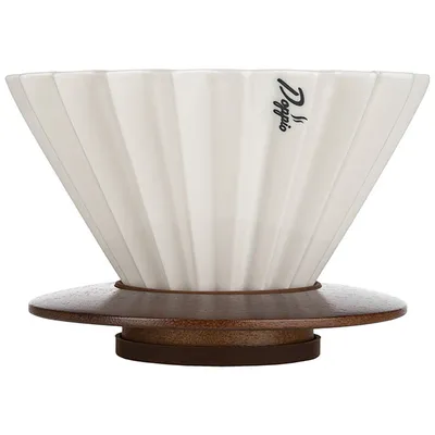 Воронка «Оригами» для кофе с подставкой (пуровер) керамика,дерево D=13,8/11,8,H=10,6см белый, изображение 2