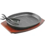 Сковорода для фахитос на подставке «Эмбер Каст» чугун,дерево ,H=45,L=320/275,B=190мм черный,древесн.