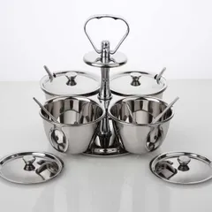 Набор емкостей фуршетных для соусов и специй (4 чаши) сталь нерж.,пластик D=10,H=20,5см металлич., изображение 3