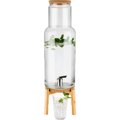 Диспенсер для холодных напитков на подставке, дерево стекло,металл 7,5л D=23,H=60,5см прозр., изображение 2