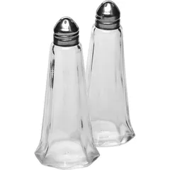 Salt/pepper set  glass, steel  D=42, H=115, L=45, B=45mm  transparent, metallic.