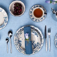 Тарелка глубокая «Фиори» фарфор 0,5л D=20,H=4см слон.кость,синий, изображение 2