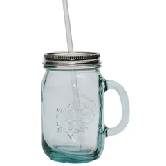Beer mug “Jar” with lid glass 0.55l D=75,H=145mm clear.