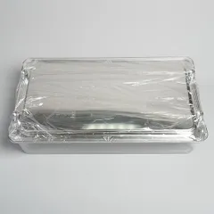 Поднос фуршетный прямоуг. с крыш. уцененный пластик,сталь нерж. ,H=13,L=53,B=32,5см прозр.,металлич., изображение 2