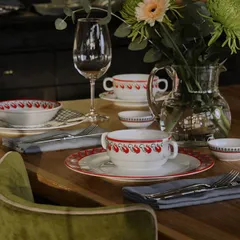 Чашка бульонная «Мезень» Принц Лебеди фарфор 380мл D=95/115,H=60мм белый,красный, изображение 3