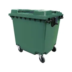 Контейнер для мусора с крышкой на обрезиненных колесах пластик 1 100л ,H=1,355,L=1,085,B=1,375 м зел