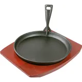 Frying pan for fajitas on a stand “Amber Cast”  cast iron, wood  D=220, H=40, L=275, B=225mm  black, St. der