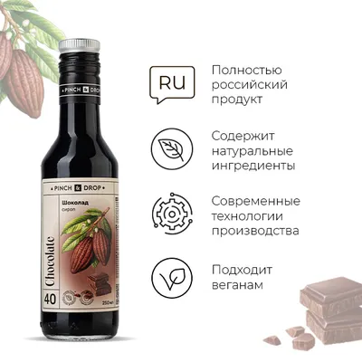 Сироп «Шоколад» Pinch&Drop стекло 250мл D=54,H=202мм черный, Состояние товара: Новый, Вкус: Шоколад, Материал: Стекло, Объем по данным поставщика (мл): 250, изображение 5