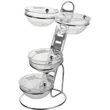 Rack + 4 salad bowls with lids  stainless steel, glass  D=23, H=66.5, L=45, B=49cm  metallic, transparent.