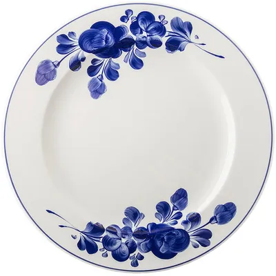 Тарелка «Индиго Флора» мелкая с декором фарфор D=28см белый,синий