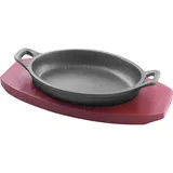 Frying pan for fajitas “Amber Cast” on a stand  cast iron, wood , H=43, L=180, B=120mm  black, red