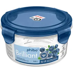 Container for “Diamond” products with a sealed lid  Tritan  0.6 l  D=140, H=77mm  transparent, blue