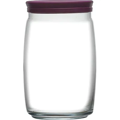 Банка круглая с крышкой «Чешни» стекло,пластик 1,1л D=94,H=163мм прозр.,фиолет.