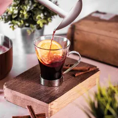 Чашка чайная «Эпсилон» с металлическим подстаканником стекло 320мл D=93,H=112мм прозр., изображение 3