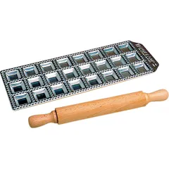 Форма для равиоли 3,5х3,5см со скалкой[24шт] алюмин.,бук ,H=15,L=290,B=130мм металлич.