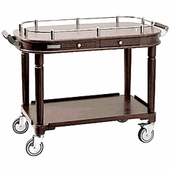 Serving trolley, 2 tiers  stainless steel, wood , H=89.8, L=122, B=85.8 cm  brown.