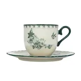 Чайная пара «Боярышник» керамика 210мл D=75/150,H=70мм белый,зелен.