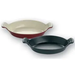 Oval baking dish  cast iron  0.5 l , H=50, L=255, B=155mm  red, beige.