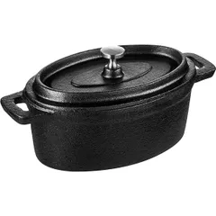 Oval baking dish with lid cast iron 450ml ,L=15,B=10cm black