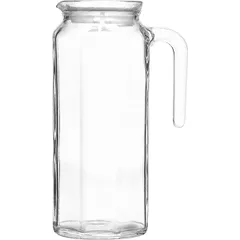 Jug “Koshem” with lid  glass  1 l , H=22, L=12.5 cm  clear, blue.