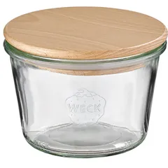 Container for serving “Vek” with a lid [2 pcs]  glass, wood  370 ml  D = 110, H = 75 mm  transparent, light. tree