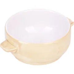 Broth cup "Hani" unused lids with handles  porcelain  450 ml  D=12, H=6cm  beige.