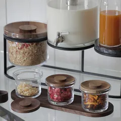 Емкость фуршетная на подставке[3шт] стекло,дуб 0,5л D=12,5,H=11,L=45,B=14,5см прозр.,св. дерево, изображение 2