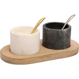 Set of gravy boats on a stand with spoons[2pcs] marble,wood 170ml ,H=6,L=20,B=11cm